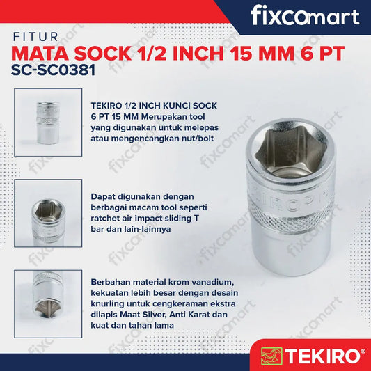 Tekiro Mata Sock 1/2 Inch 15 mm 6PT FIXCOMART