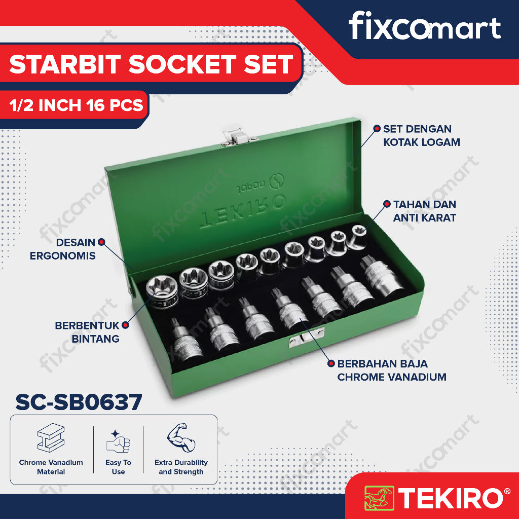 Tekiro Starbit Socket Set 1/2 Inch 16 Pcs / Mata Sock L Bintang