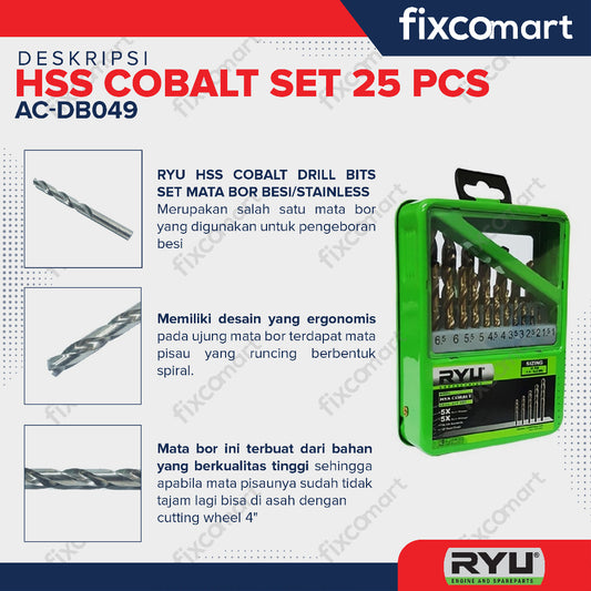 Ryu Mata Bor Hss Cobalt Set 25 Pcs (1-13 Mm) / Mata Bor Stainless