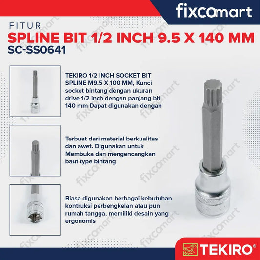Tekiro Spline Bit 1/2 Inch 9.5 X 140 Mm / Tekiro Mata Sock Bintang FIXCOMART