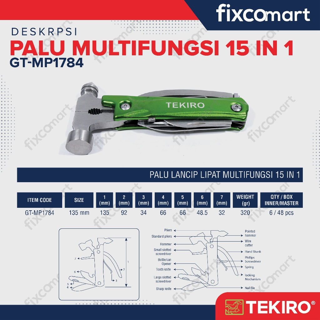 Tekiro Palu Multifungsi 15 in 1 - Lancip