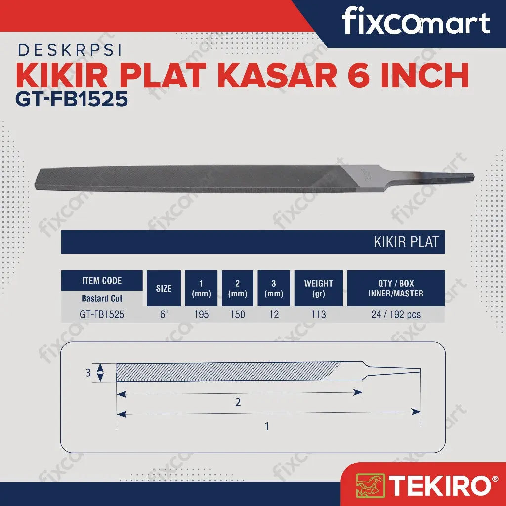 Tekiro Kikir Flat Kasar 6 Inch / Tekiro Flat Files 6" FIXCOMART
