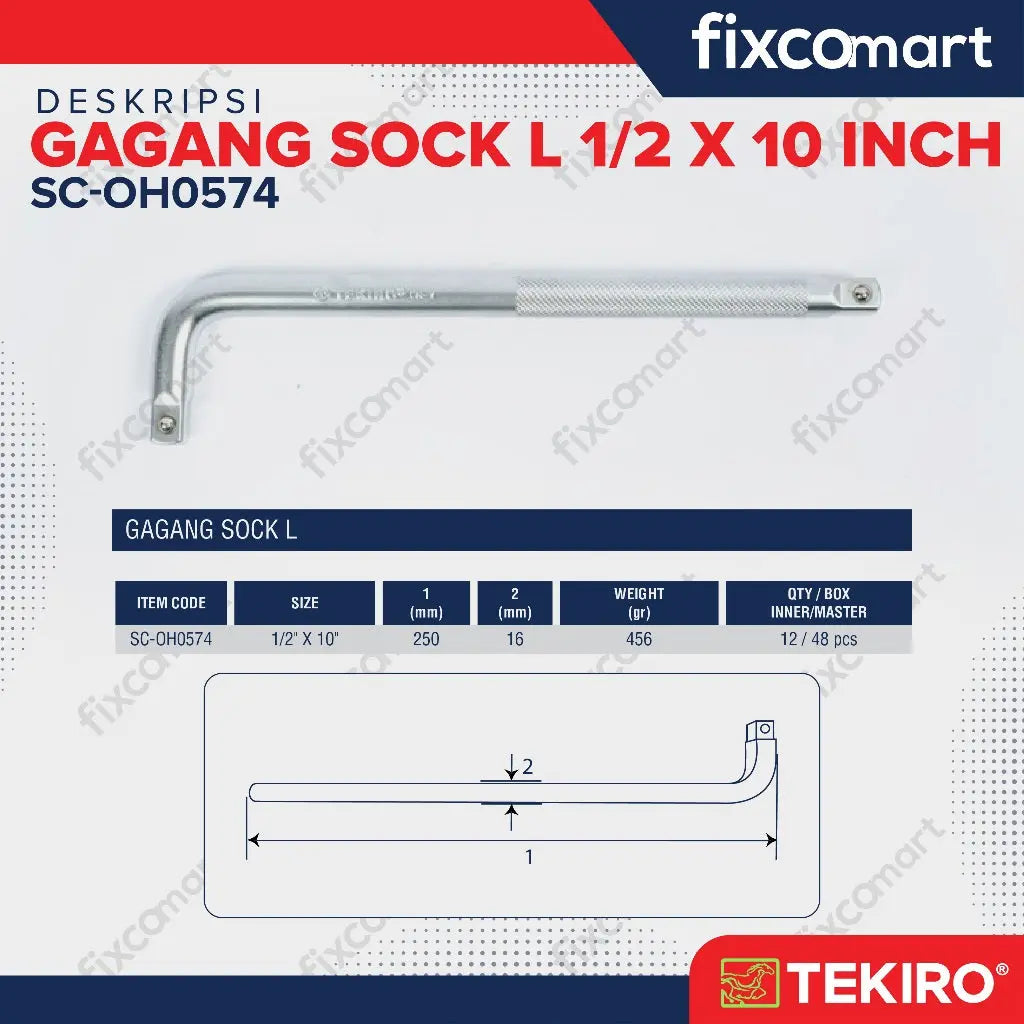 Tekiro Gagang Kunci Sock L Offset Handle Kunci Sok 1/2 Inch x 10 Inch FIXCOMART