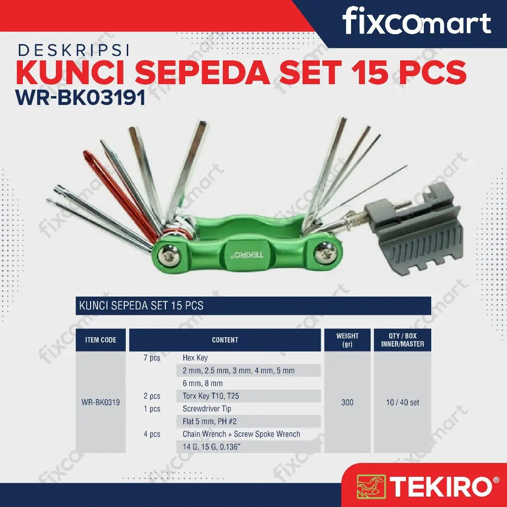Tekiro Kunci Sepeda Lipat Set 15 Pcs / Bike Tool Kit FIXCOMART
