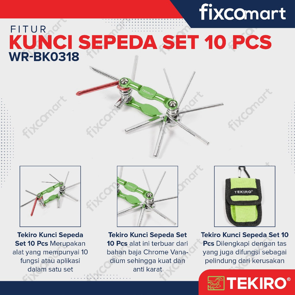 Tekiro Kunci Sepeda Lipat 10 Pcs / Tekiro Bike Tool Kit Set / Kunci Set Mini