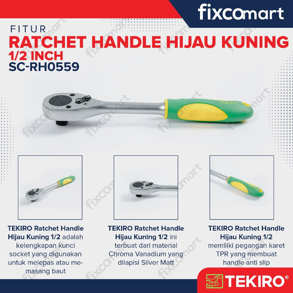 Tekiro Ratchet Handle 1/2 X 10 Inch (Hijau Kuning) / Tekiro Gagang Ratchet