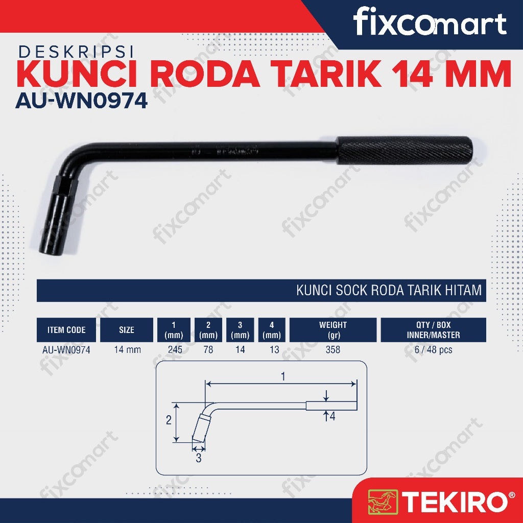 Tekiro Wheel Nut Wrench Black / Kunci Roda Mobil 14 Mm