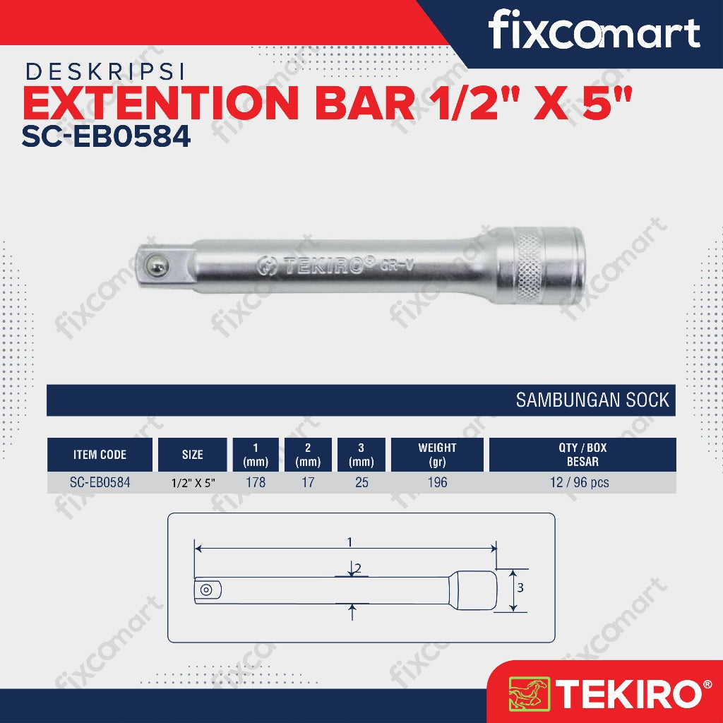 Tekiro Extention Bar 1/2 X 5 Inch / Tekiro Sambungan Mata Sock