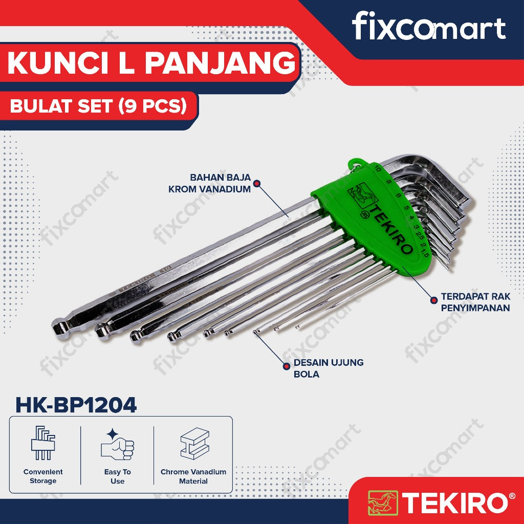 Tekiro Kunci L Ballpoint Set 9 Pcs Panjang / Kunci L Set