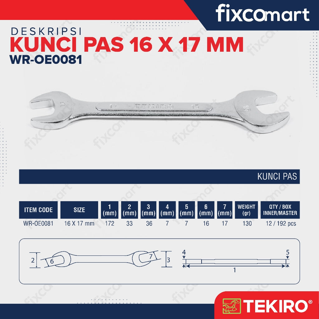 Tekiro Kunci Pas 17 X 19 mm - 16X17 MM