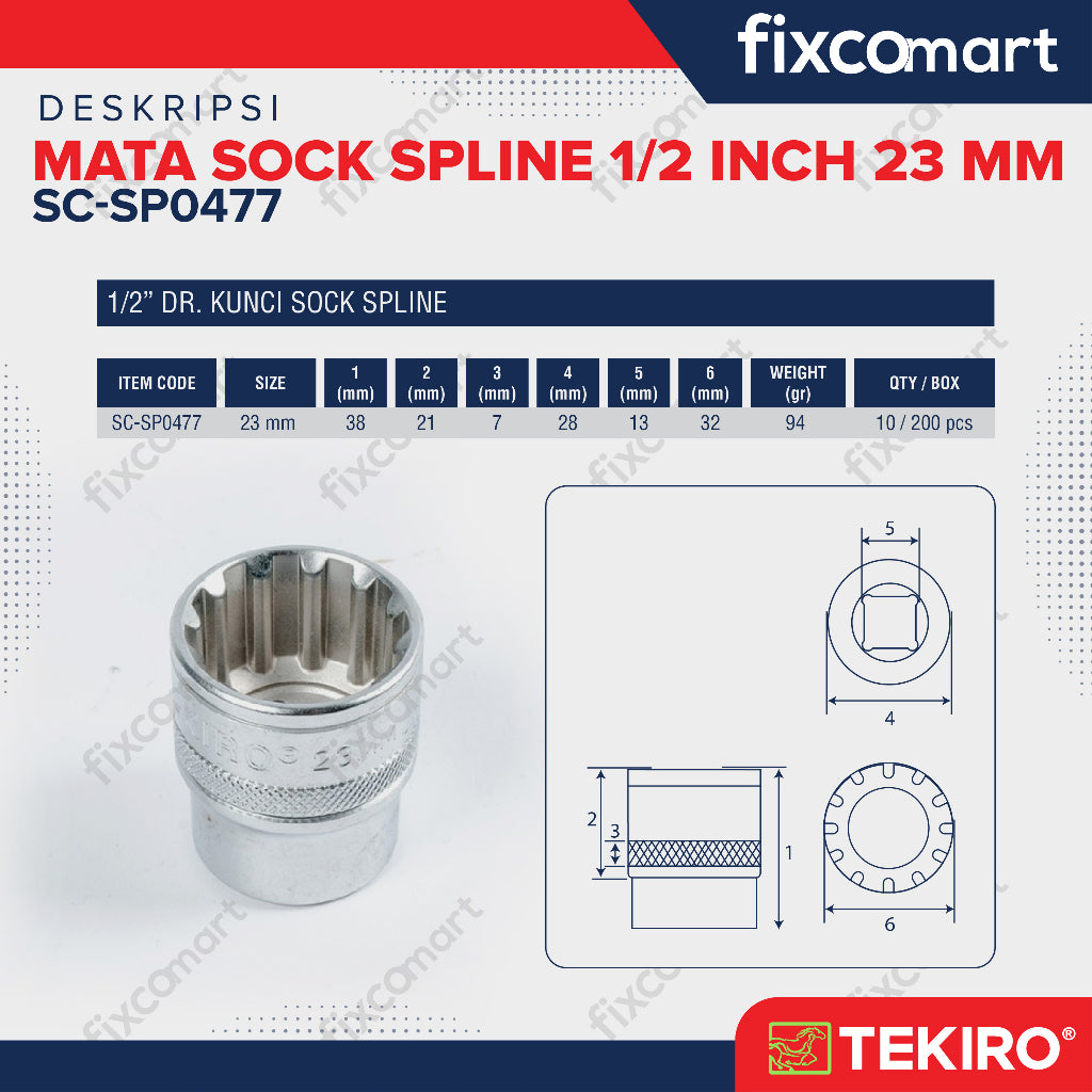Tekiro Mata Sock Spline 1/2 Inch 23 mm / Tekiro Spline Socket