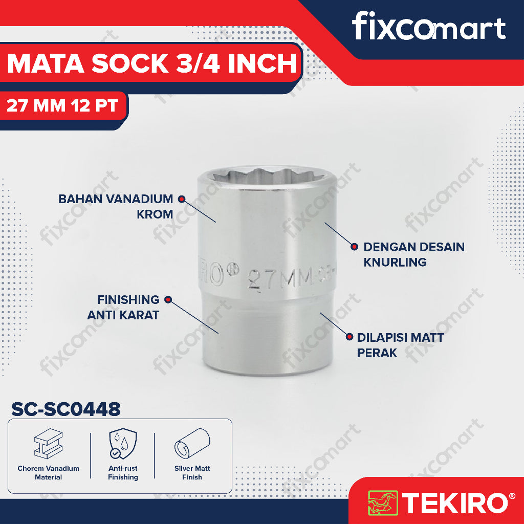 Tekiro Socket 3/4 inch 27 mm 12 PT / Mata Sock 3/4 Inch