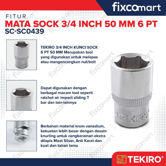 Tekiro Socket 3/4 inch 50 mm 6 PT / Mata Sock 3/4 Inch FIXCOMART