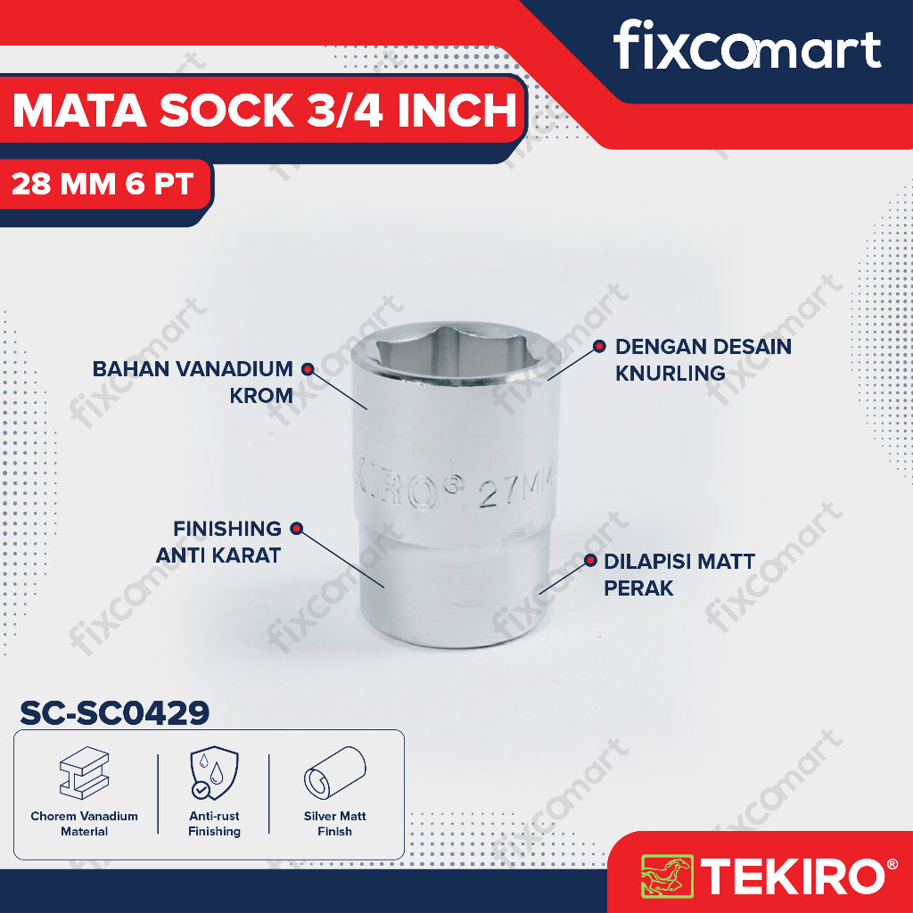 Tekiro Socket 3/4 inch 28 mm 6 PT / Mata Sock 3/4 Inch