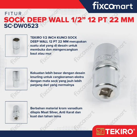 Tekiro Mata Sock Deep Wall 1/2 Inch 12PT 22 mm FIXCOMART