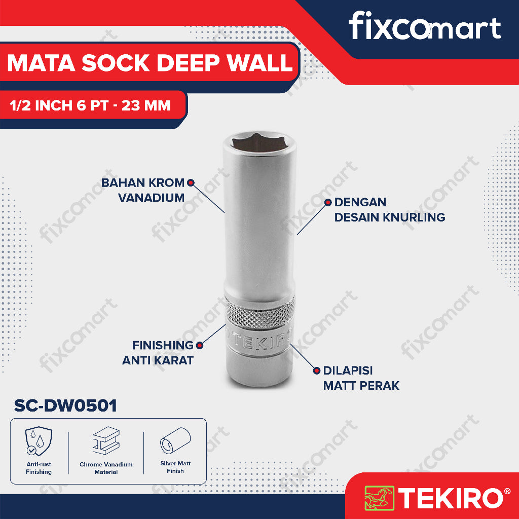 TEKIRO Sock Deep Wall / Mata Sock Panjang 1/2 Inch 6 PT - 23 mm