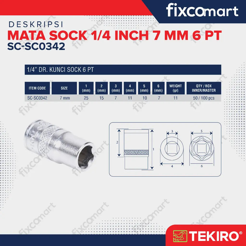 Tekiro Socket 1/4" 7 mm / Mata Socket 1/4 Inch FIXCOMART