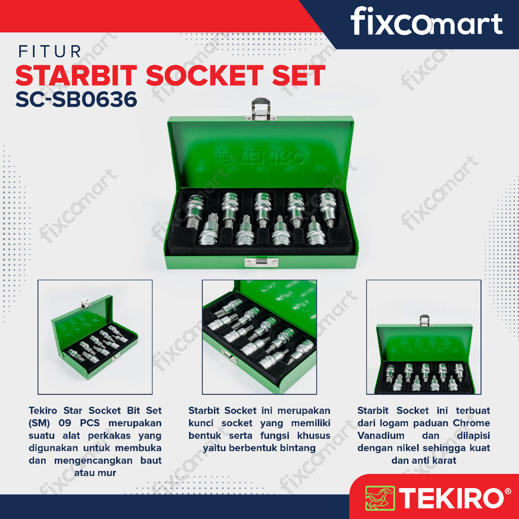 Tekiro Mata Sock L Bintang Set 1/2 Inch 9 Pcs (T20 - T60)/ Tekiro Starbit Socket Set