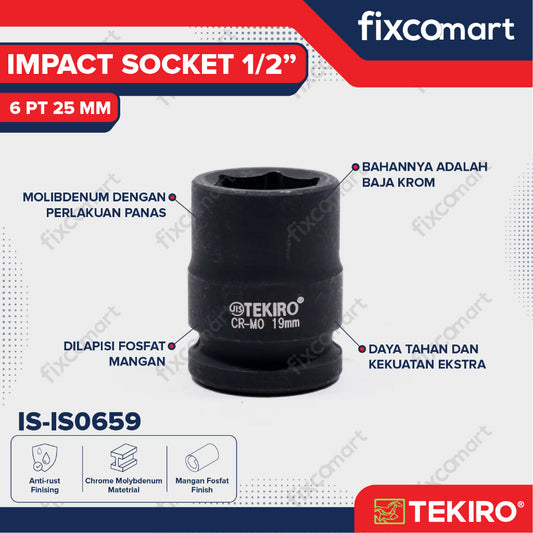 Tekiro Impact Socket 1/2 inch 6 PT 25 mm / mata sock impact