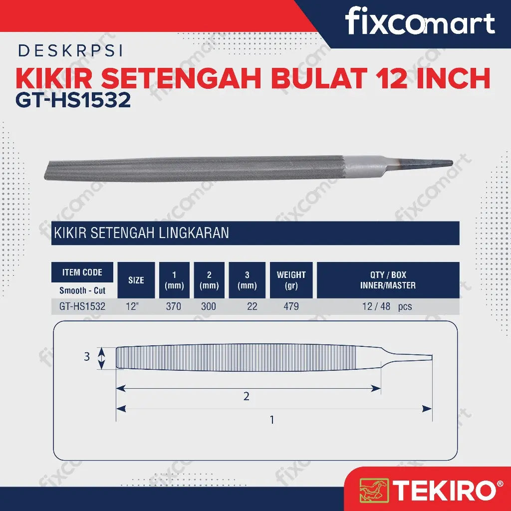 Tekiro Kikir Setengah Bulat 12 Inch Kikir Halus FIXCOMART