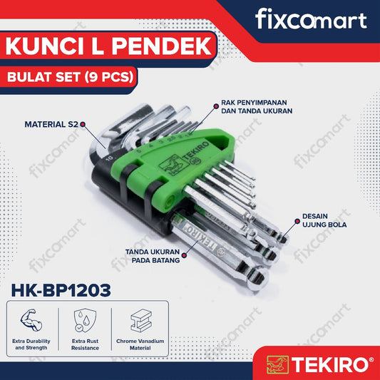 Tekiro Kunci L Set Ballpoint Pendek 9 Pcs /  Kunci L Ballpoint