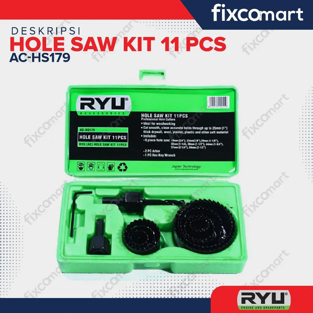 RYU Hole Saw Kit 11 Pcs Hole Saw Kayu FIXCOMART