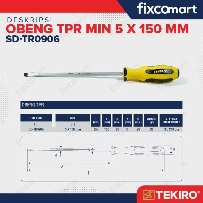 TEKIRO Obeng TPR (-) 5 X 150 mm FIXCOMART