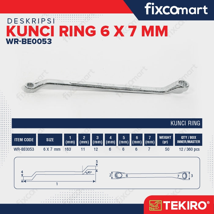Tekiro Box End Wrench / Tekiro Kunci Ring 6 X 7 MM