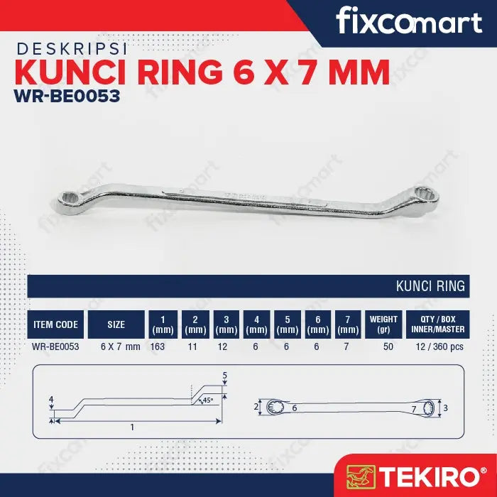 Tekiro Box End Wrench / Tekiro Kunci Ring 6 X 7 MM FIXCOMART