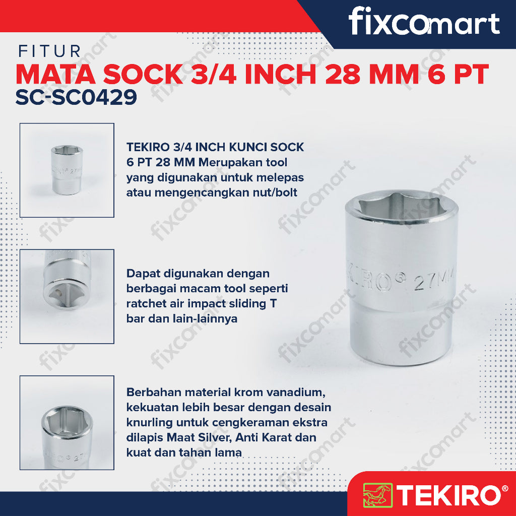 Tekiro Socket 3/4 inch 28 mm 6 PT / Mata Sock 3/4 Inch