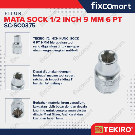 Tekiro Mata Sock 1/2 Inch 9 mm 6PT FIXCOMART
