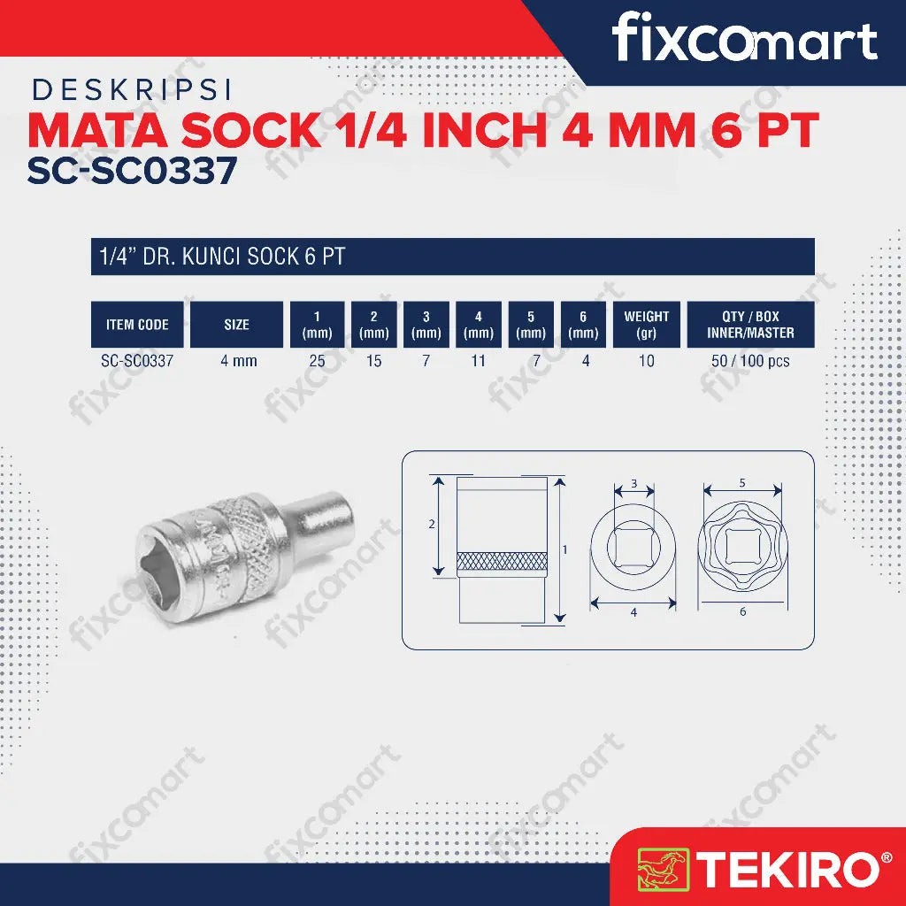Tekiro Socket 1/4" 4 mm / Mata Socket 1/4 Inch FIXCOMART