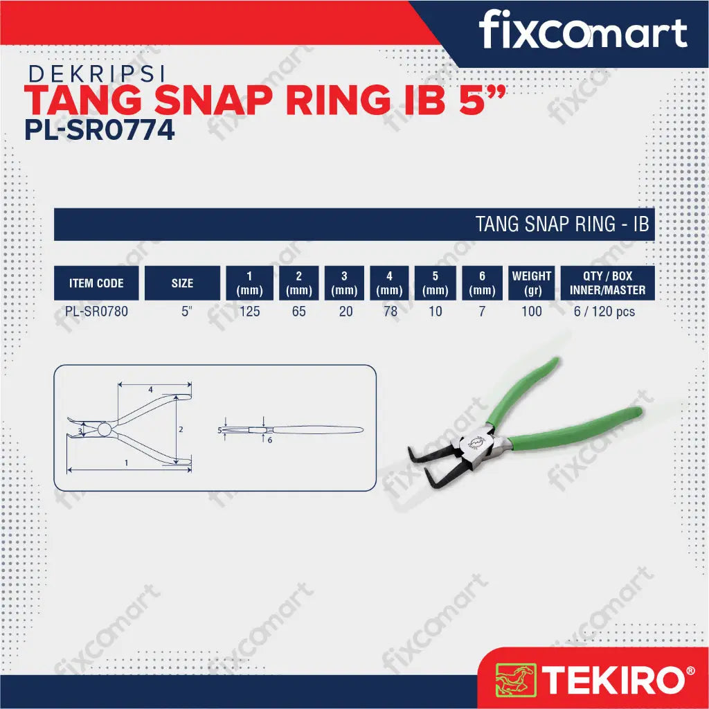 Tekiro Snap Ring Pliers Ib 5 Inch / Tang Snap Ring FIXCOMART