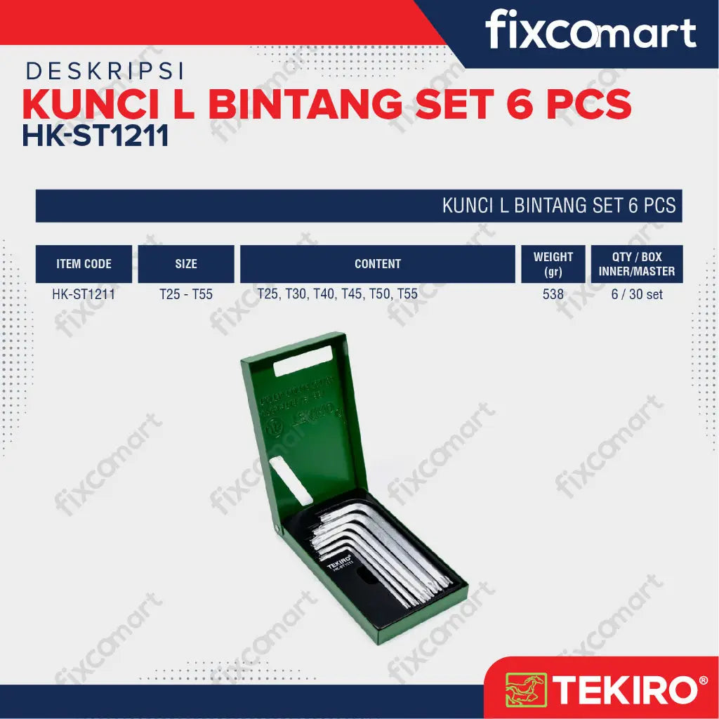 Tekiro Kunci L Set Bintang 6 Pcs / Tekiro Star Key Set FIXCOMART