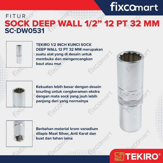 Tekiro Mata Sock Deep Wall 1/2 Inch 12PT 32 mm FIXCOMART