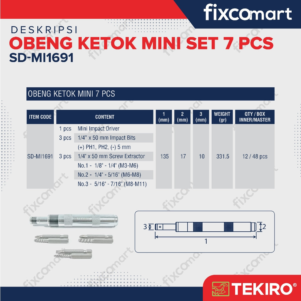 Tekiro Obeng Ketok Set 7 Pcs Mini / Tekiro Obeng Ketok Mini Set