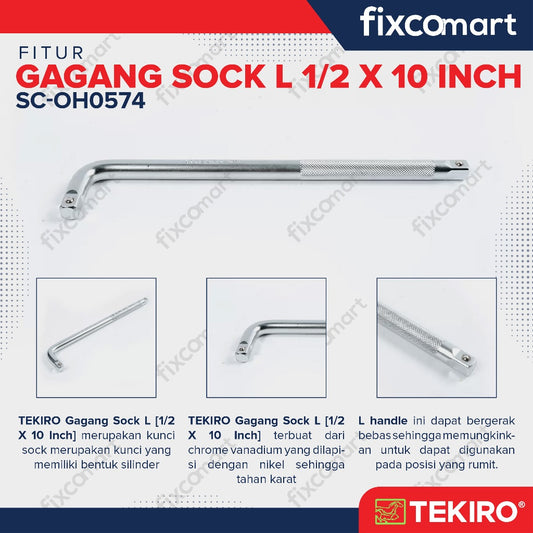 Tekiro Gagang Kunci Sock L Offset Handle Kunci Sok 1/2 Inch x 10 Inch