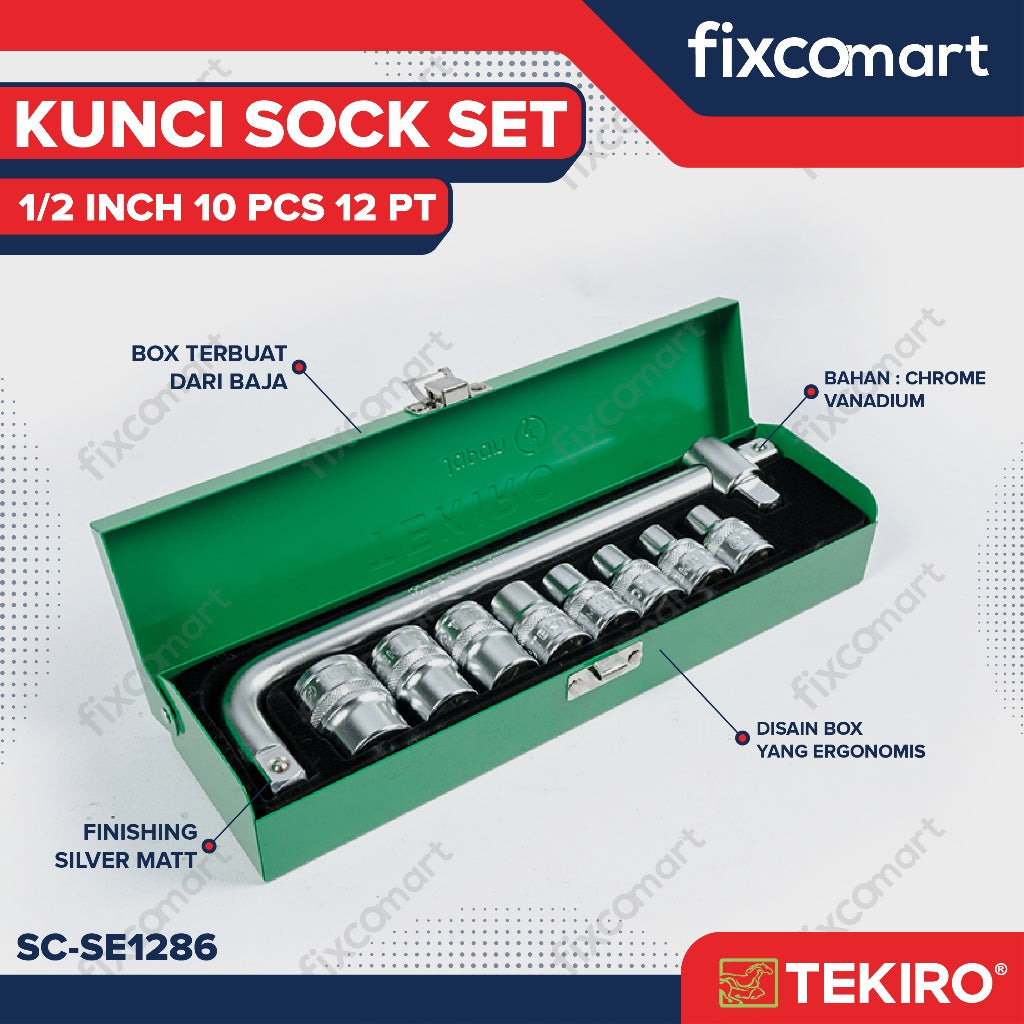 Tekiro Kunci Socket Set 1/2" 10 Pcs 8-24 Mm 12 Pt