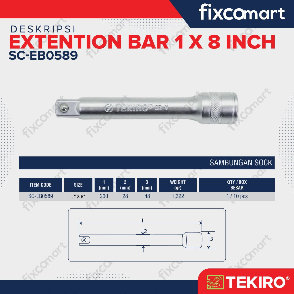 Tekiro Extention Bar 1 X 8 Inch / Tekiro Sambungan Sock