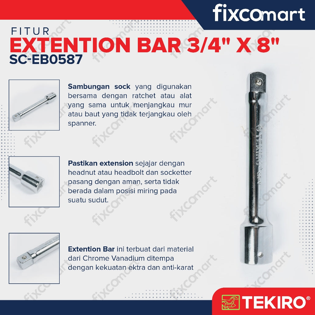 Tekiro Extention Bar 3/4 X 8 Inch / Tekiro Sambungan Sock