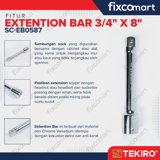 Tekiro Extention Bar 3/4 X 8 Inch / Tekiro Sambungan Sock