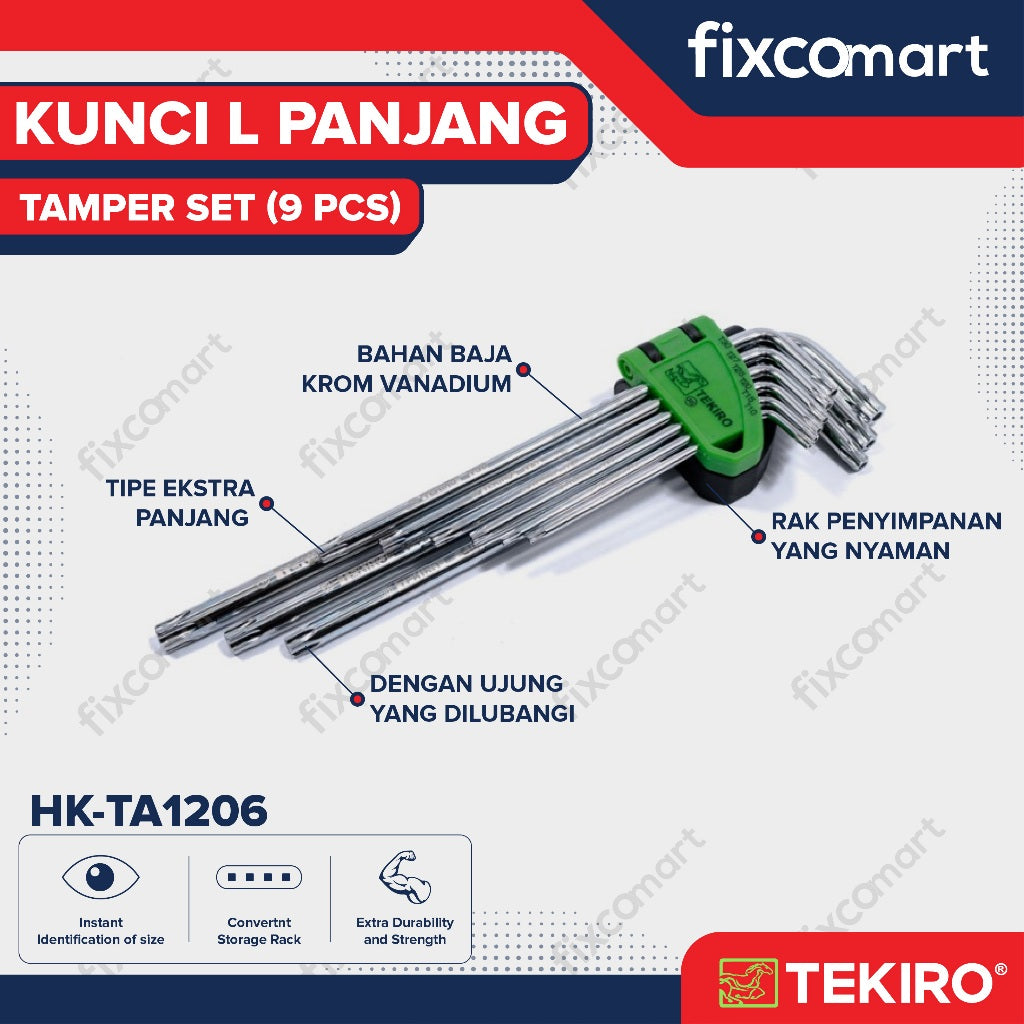 Tekiro Kunci L Set Tamper Torx 9 Pcs / Kunci L Bintang Set