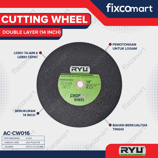 Ryu Chop Saw Wheel Double Layer / Ryu Mata Potong Besi 14 Inch