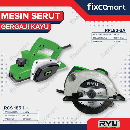 Ryu Mesin Serut Rpl 82-1 A + Ryu Gergaji Kayu Rcs 185-1