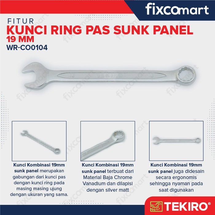 Tekiro Kunci Ring Pas Sunk Panel 19 mm - Combination Wrench