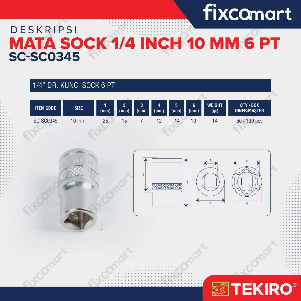 Tekiro Socket 1/4 Inch 10 mm / Mata Socket 1/4" FIXCOMART