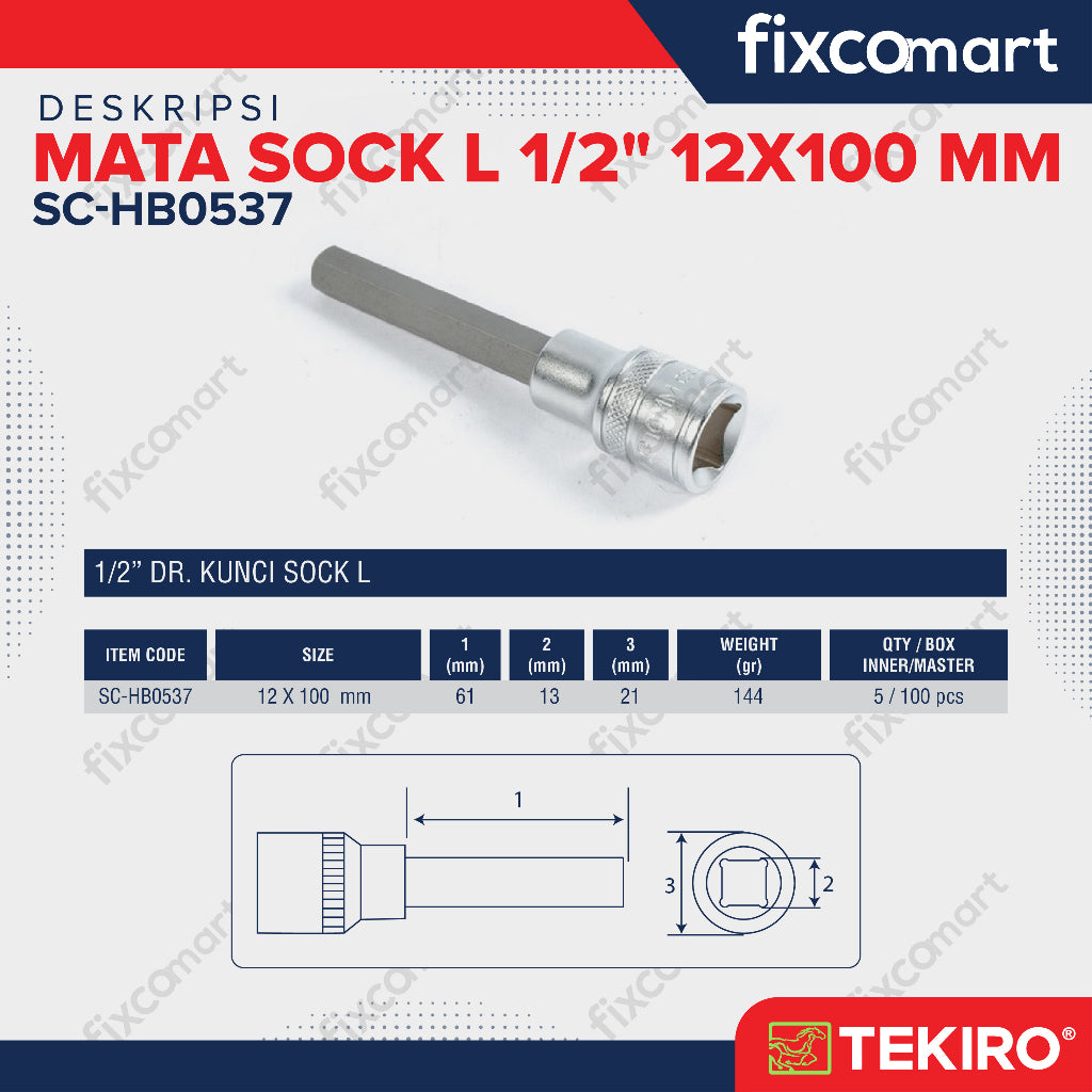 Tekiro Mata Sock L 1/2" 12X100 mm / Hex Bit Socket