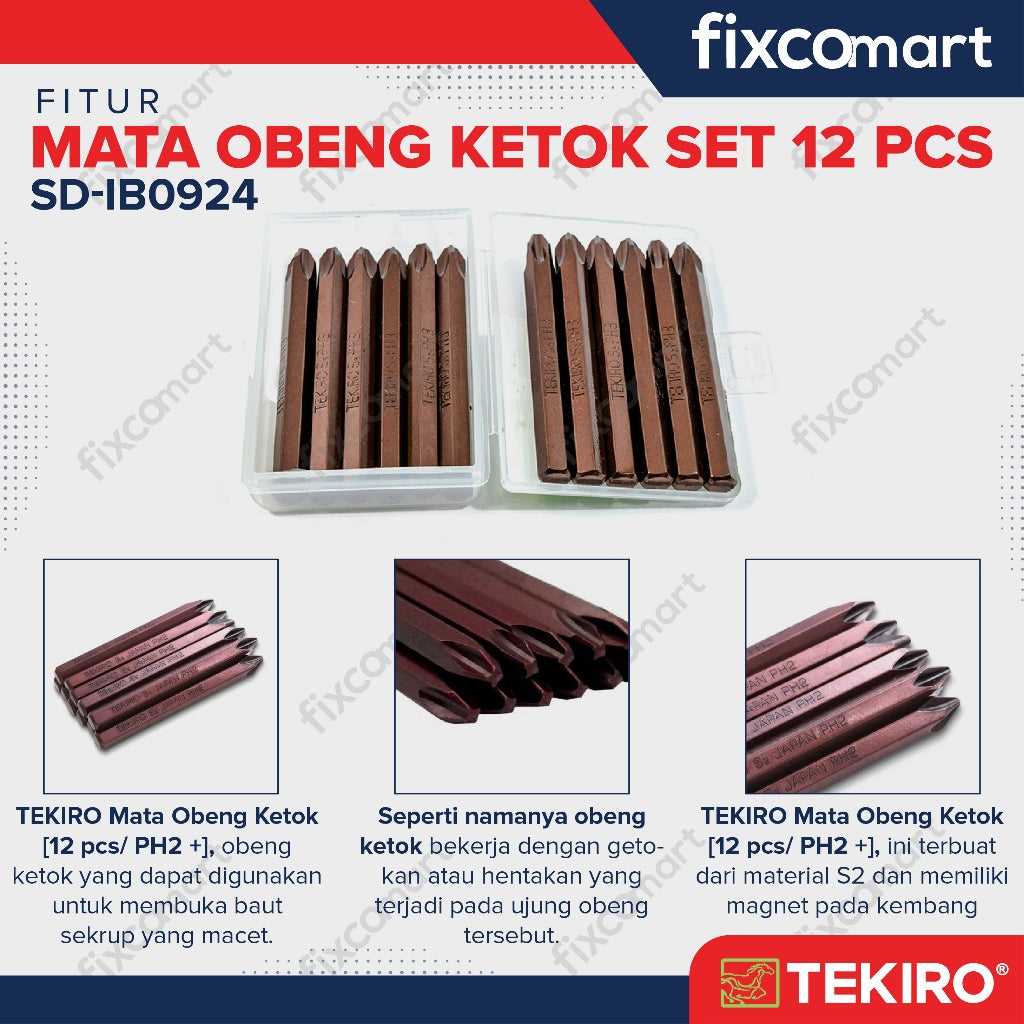 Tekiro Mata Obeng Ketok Set 12 Pcs Ph2 (+) / Tekiro Impact Driver Bits Set