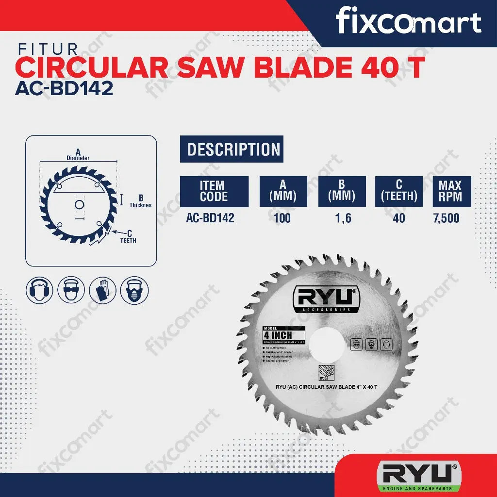 Ryu Circular Saw 4" X 40T- Mata Potong Multi Saw Blade FIXCOMART