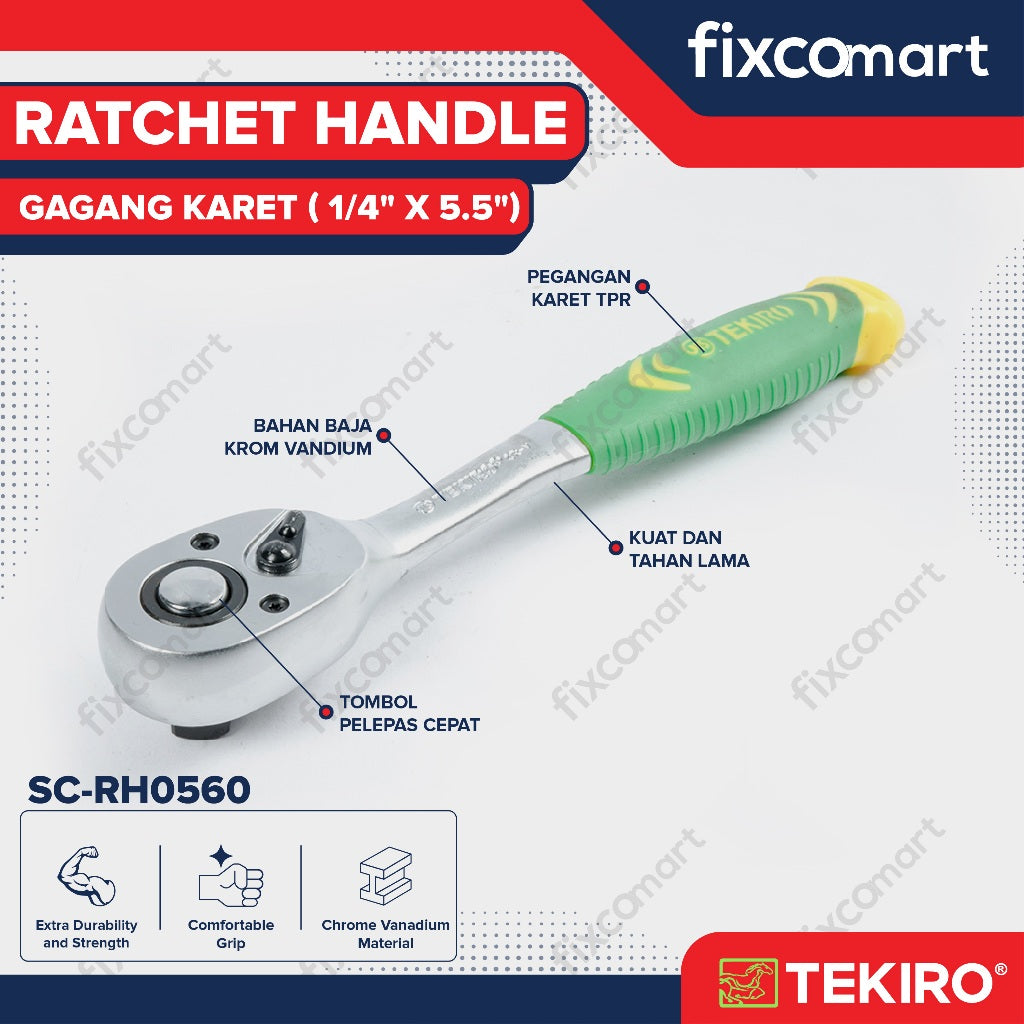 Tekiro Ratchet Handle Gagang Karet 1/4 X 5.5 Inch